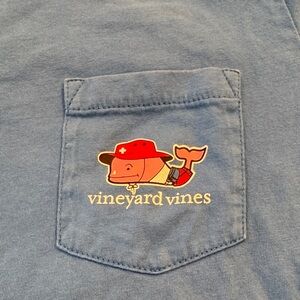 Vineyard Vines Blue Tee with Red Whale Graphic beach
